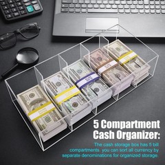 Clear Cash Tray With 300 Currency Wrappers, Acrylic Money Organizer Storage C…
