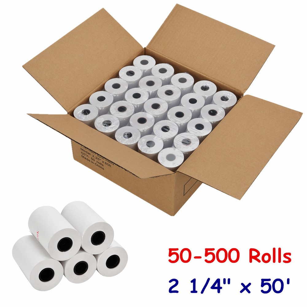 2 1/4 x 50′ Thermal Paper Credit Card & POS Cash Register Receipt – 50-500 Rolls