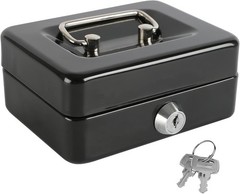 Compact Black Locking Cash Box with Durable Key Lock & Coin Tray, 4.92″x3.74″