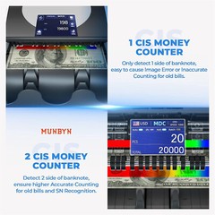 MUNBYN Bank Grade Mixed Money Counter Counterfeit Detection Bill Value Counter