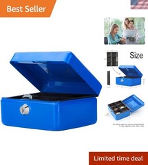 Sturdy Portable Cash Box with Key Lock and Removable Tray – Blue Security Box
