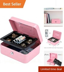 Elegant Pink Medium Cash Box with Key Lock and Removable Money Tray – 7.87×6.3