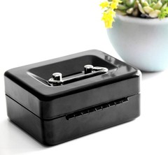 Small Cash Box with Lock and Slot – Jssmst Metal Coin Bank X-Small, Black
