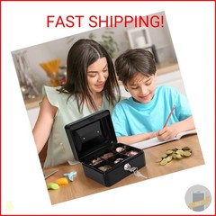 Small Cash Box with Money Tray and Lock, Metal Cash Lock Box with Key, Petty Cas