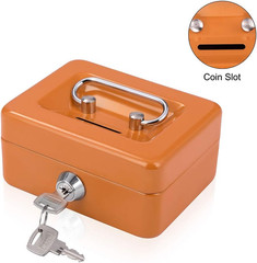 Mini Cash Box with Slot Small Cash Box with Money Tray and Key Lock, Metal Lock