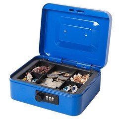 Blue Small Cash Box Combination Lock Metal Money Tray 7.87×6.3×3.54 Inch