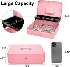 Cash Box with Money Tray and Lock – Pink Cash Box with Key Lock Safe Money Bo…
