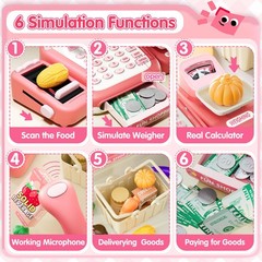 Stactcute 49Pcs Cash Register Toy Set For Kids Pretend Play Grocery Store