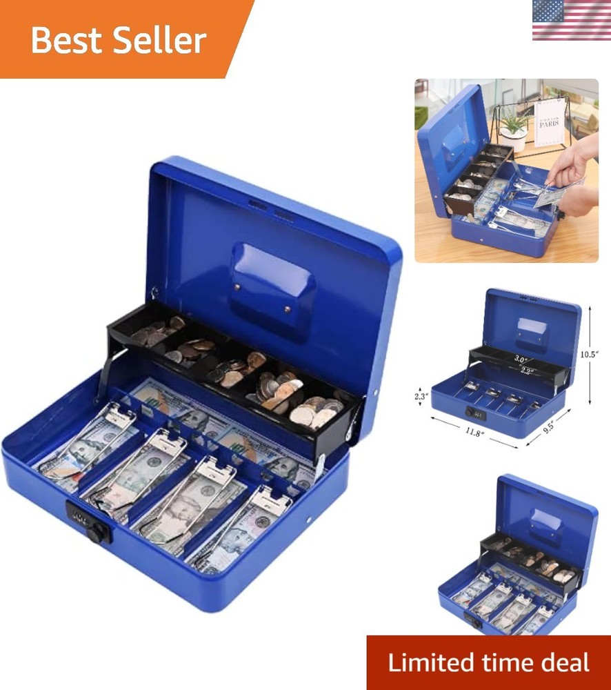 Compact 11.8″ Cash Box with Combination Lock and Coin Holder – Maximize Security
