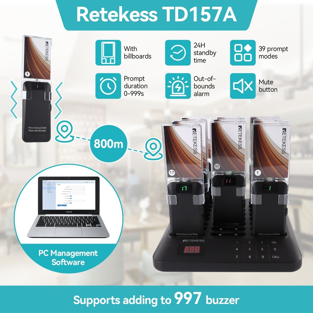 Retekess TD157A Restaurant Pager System Guest Queuing 24 Pager Cafe Snack Stand