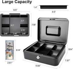 Freestanding Cash Box with Key Lock and Spacious Removable Tray – Office & Home