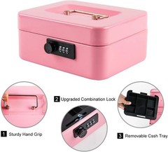 Water-Resistant Cash Box with Combination Lock – Secure and Portable, Pink 7.87″