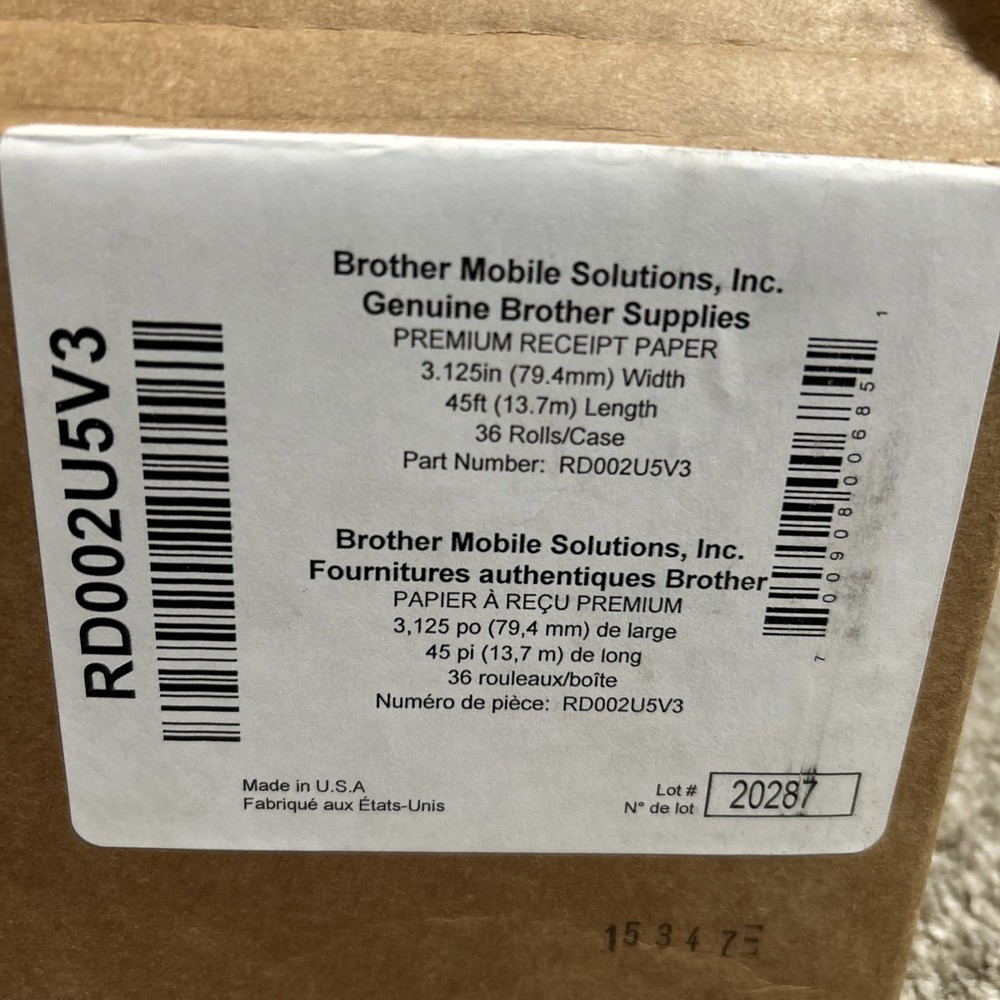 Brother Premium Receipt Paper (3.125in x 45ft) 36-Pack RD002U5V3 – 1620 Ft Total