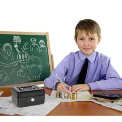 Small Black Metal Key Lock Cash Box Money Tray Security 6×4.8×3 Inch