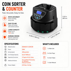 Commercial Coin Counter Machine, Automatic Coin Sorter for U.S. Coins