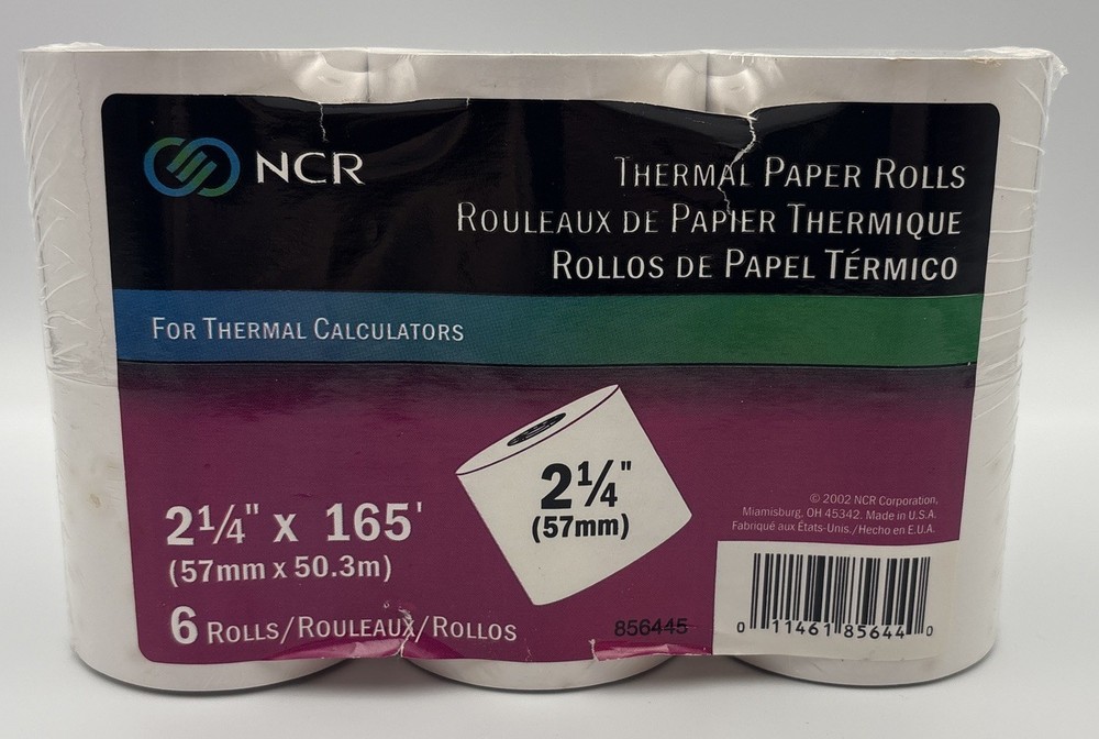 NCR Thermal Calculator Rolls 2 1/4  x 165′ White Pack of 6 rolls / Sealed