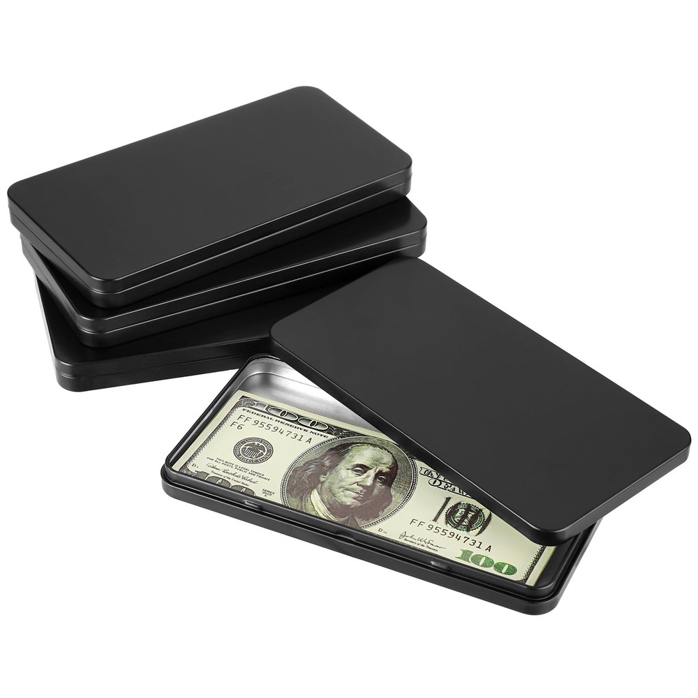 Hipiwe Metal Rectangular Cash Box with Lid – 4 Packs Currency Small, Black