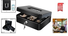 Water-Resistant Steel Cash Box with Double Layers and Key Lock for Security