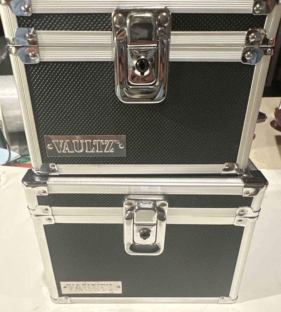 Set of 2 VAULTZ Metal Lock Boxes Security Storage Cases Silver, And Black