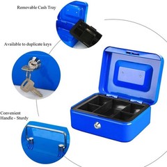 Blue Locking Steel Cash Box with Removable Tray – Portable & Secure Solution