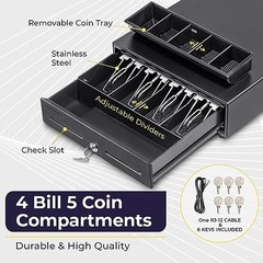 13″ Electronic Cash Register Drawer for POS System – 4 Bill 5 Coin Tray, Key-Loc