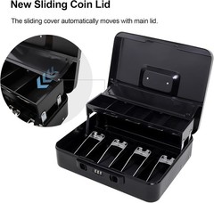 Stylish 11.8″ x 9.5″ Black Cash Box with Sliding Lid – Scratch Resistant Design