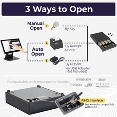 13″ Electronic Cash Register Drawer for POS System – 4 Bill 5 Coin Tray, Key-Loc