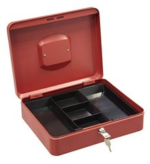 Red Cash Box 11.81 Inch Steel Lockable Key Money Box with Tray Portable