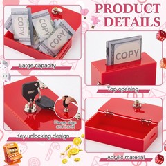 CroBlissful 1 Pack Acrylic Money Bank Box for 4.3 x 2.3 x 0.98 inches, Red