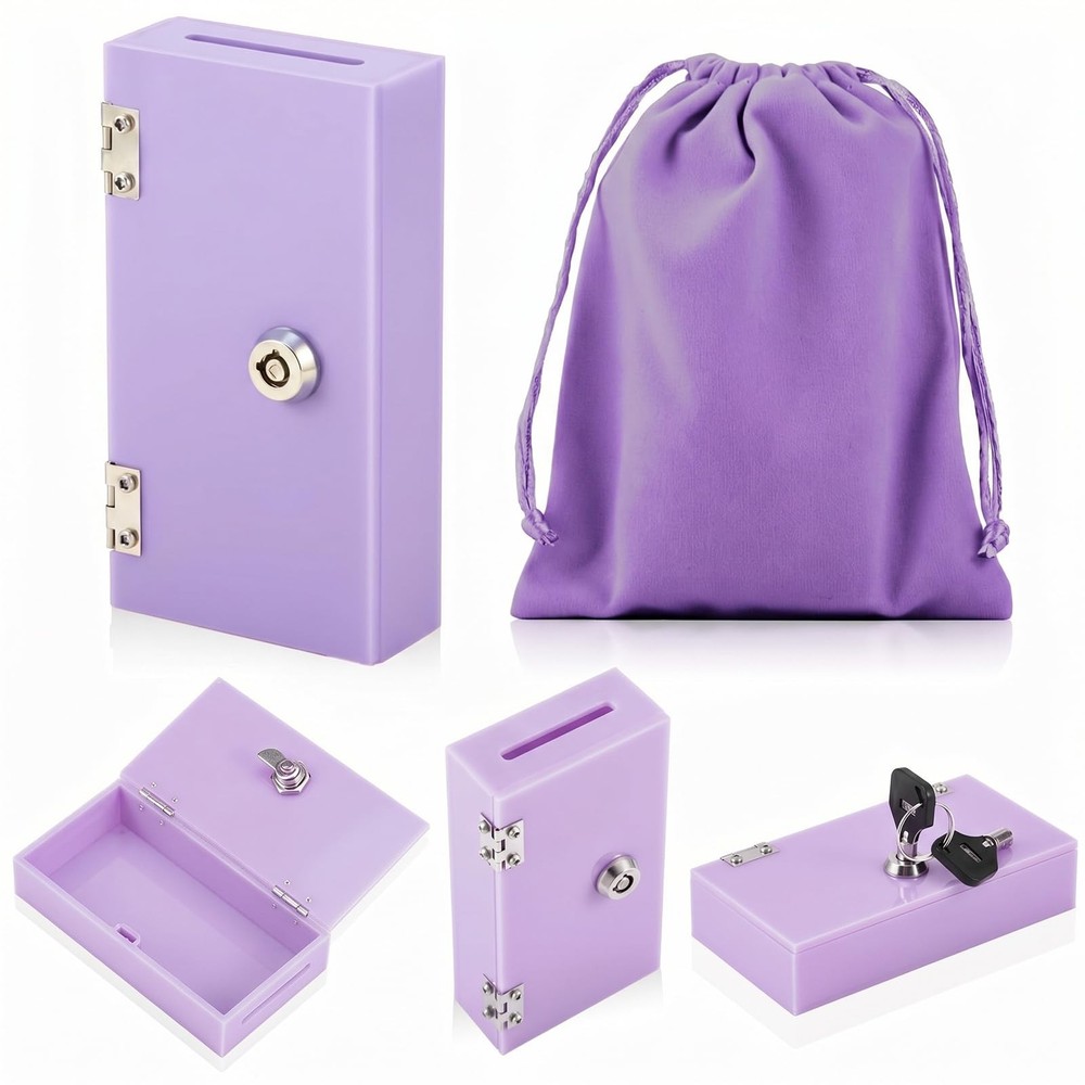 CroBlissful 1 Pack Acrylic Money Bank Box 5.12 x 3.54 x 1.57 inches, Purple
