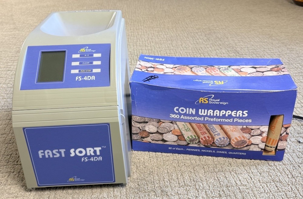 Royal Sovereign FS-4DA Fast Sort 4-Row Auto Coin Sorter Counter w Coin Wrappers