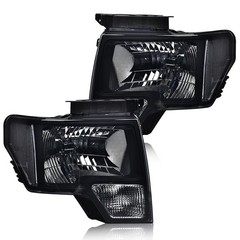 Headlights Pair for Ford F150 2009-2014 Smoky Lens Black Housing Clear Reflector