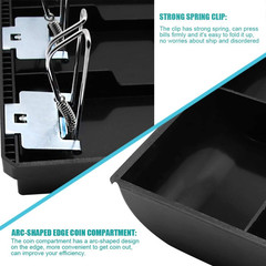 Cash Register Drawer Insert Tray 4 Bill/3 Coin Compartments with Metal Clip