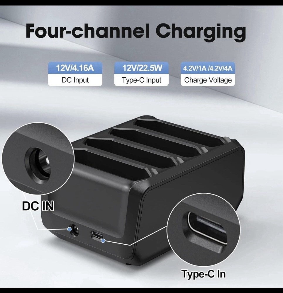 Four-Channel Charger for TC7X Series Models, DC/Type-C Input