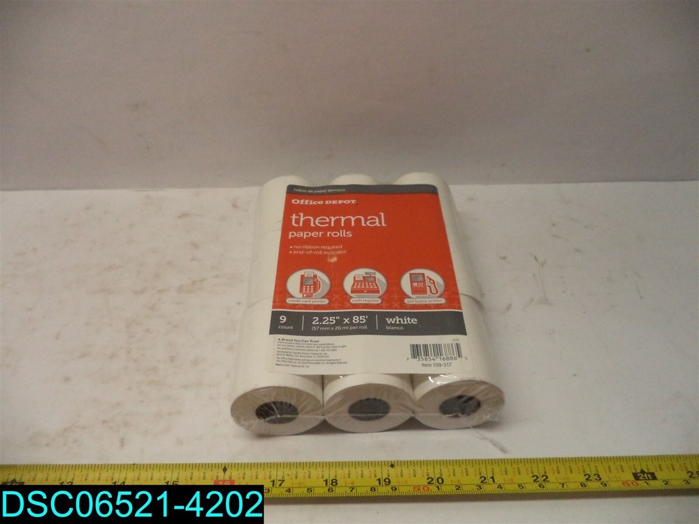 Office Depot Thermal Paper Rolls, 2 1/4in. x 85ft., White, Pk Of 9 735854168865