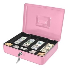 Portable Metal Cash Box with Lock – 9-Compartment Money Tray for Small Business,