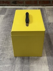 UNIQUE VINTAGE Yellow Oxford Metal Medication LOCKBOX-Antique