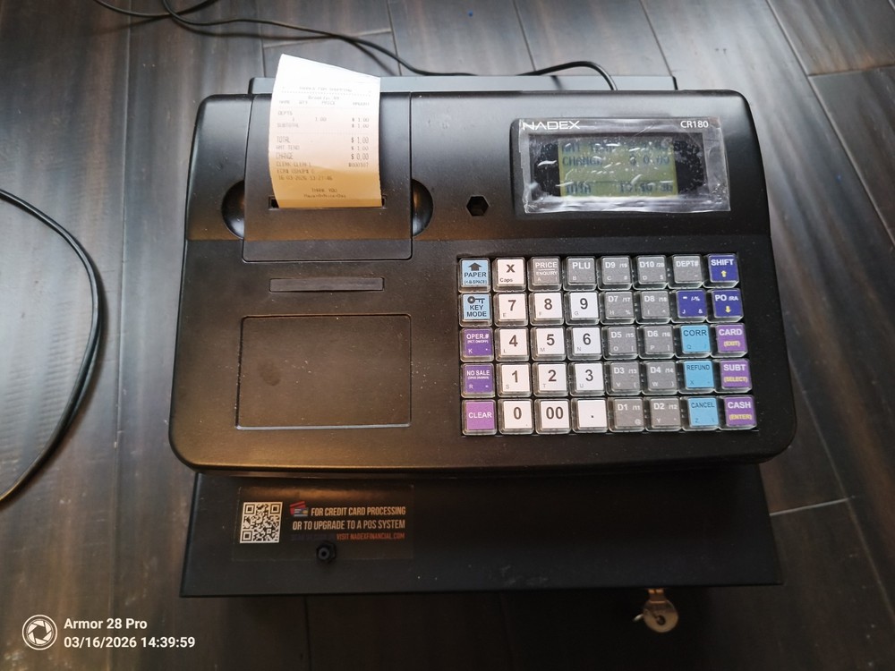 Pickup Only – Nadex CR180 Cash Register Steel Drawer Compact W/ Thermal Print