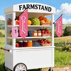Locking Cash Box with Key & OPEN Flag Banner Kit for Retail or Farm Stand