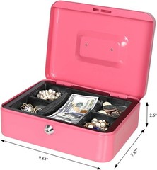 Elegant Pink Cash Box with Key Lock & Removable Tray – 9.8” x 7.1” x 3.7”