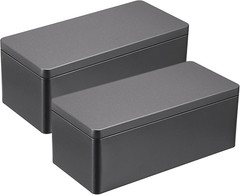 2 Packs Black Metal Cash Box Rectangular Money Organizer with Lid Currency Stora
