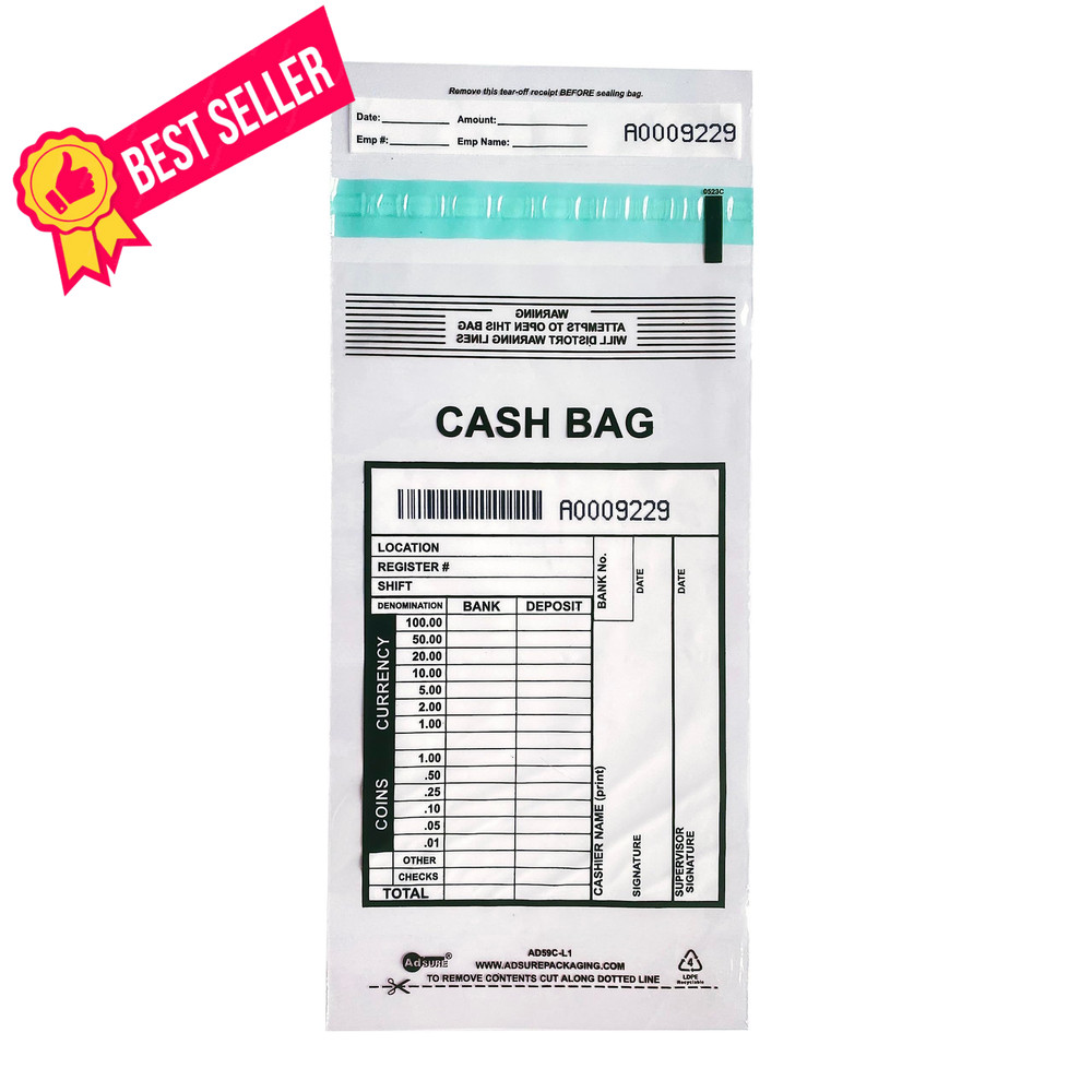 ADSURE Clear Plastic Small Bank Deposit Bags For Cash | 12.5 liters,