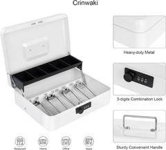 Cash Box with Money Tray and Combination Lock, Large Money Box for Cash Regis…