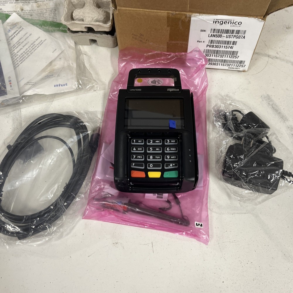 New Ingenico Lane 5000 V3 Payment Terminal w/ PSU, Stylus, Cable, PRB30311574I