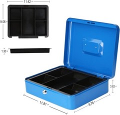 Decaller Metal Portable Key Lock 11.8″ Cash Box 5 Compartment Tiered Money Tray