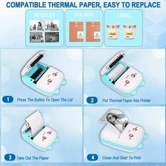 Portable Printer, Mini Pocket Wireless Bluetooth Thermal Printers with 6 Blue