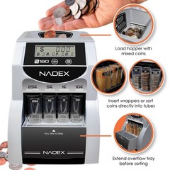 Nadex S180 Digital Coin Sorter and Counter – Displays Total and Values, Black