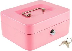 Stylish Medium Cash Lock Box – Key Control, 7.87″ Pink, Ideal for Business Use