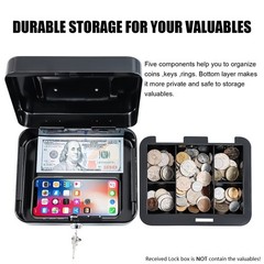 Medium Steel Cash Box Safe Chest Key Lock Money Document Cash Jewelry Black New