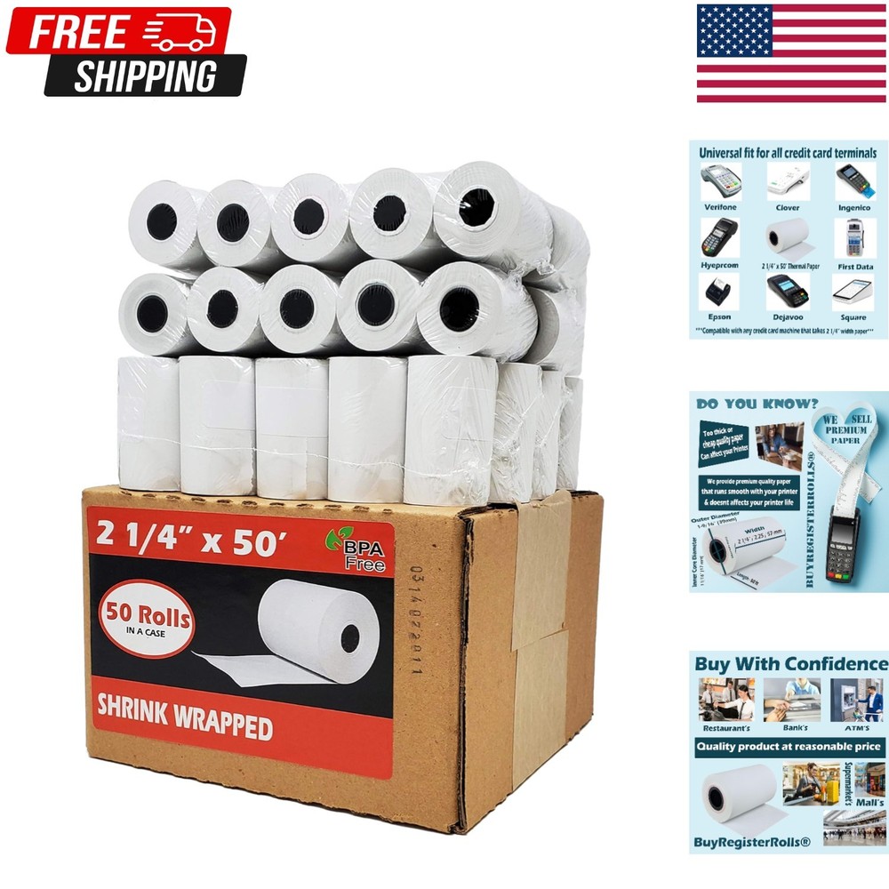 2 1/4″ inch x 50’ft Thermal Paper 50 Rolls, BPA Free Receipt Paper, 58mm Ther…